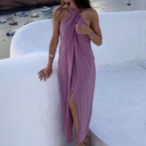 Zara pink linen halter dress